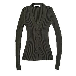 Dion Lee Rib Knit Twist Front Top Womens Small Olive Green Slim Fit Classic